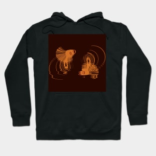 cartoon doodle of twin bright orange goldfish with ripples and water reflections Hoodie